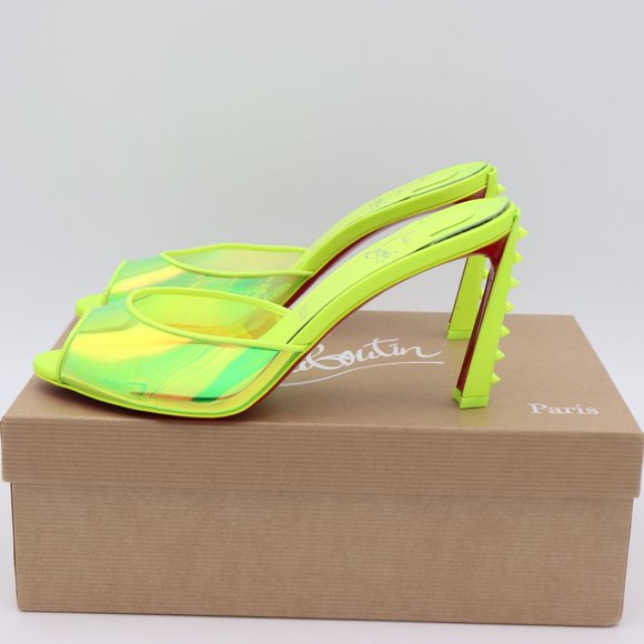 Christian Louboutin Condorapik Yellow Iridescent Spike Mule Sandals - Picture 6 of 13